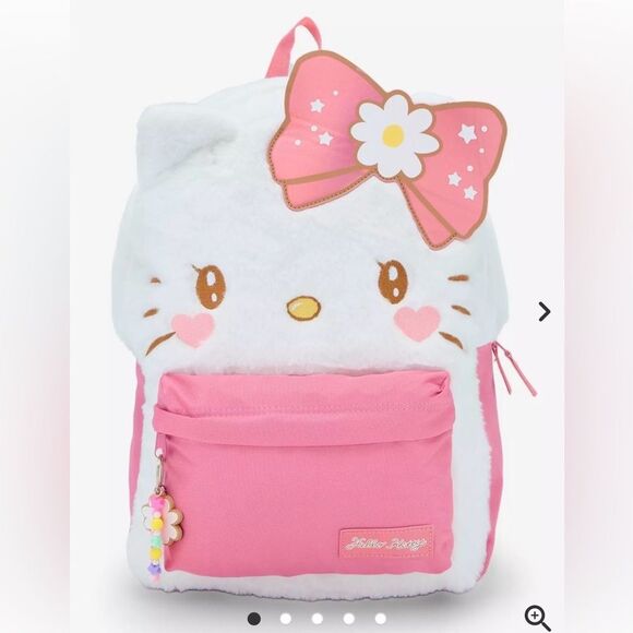 Sanrio Hello Kitty Kawaii Fuzzy full size backpack bag adjustable straps main image 5